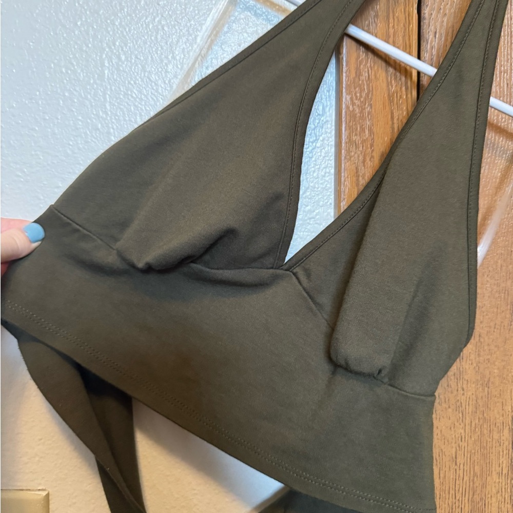 KHAKI / DARK OLIVE GREEN HALTER CROP TOP
